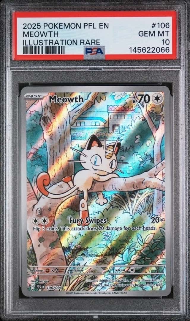 2025 POKEMON PFL EN-PHANTASMAL FLAMES ILLUSTRATION RARE #106 MEOWTH PSA 10 GEM🔥