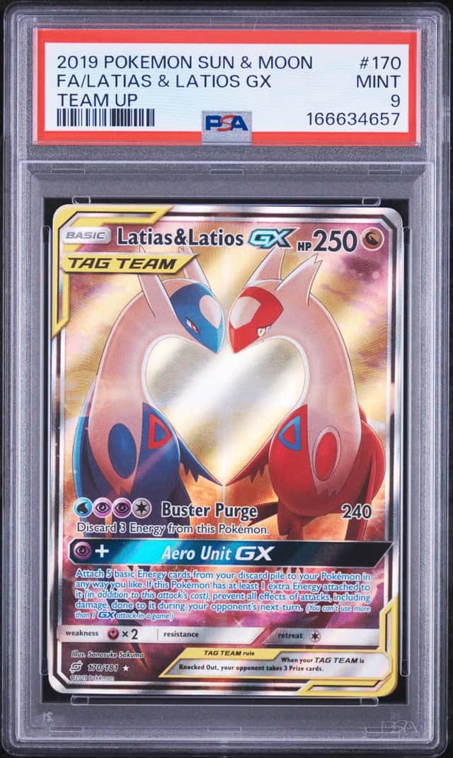 2019 Pokemon Sun & Moon Team Up Latias Latios FA #170/181 PSA 9