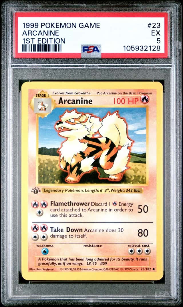RARE PRINT ERROR 1st Edition Arcanine, Pokémon Base Set (1999), PSA 5, 23/102