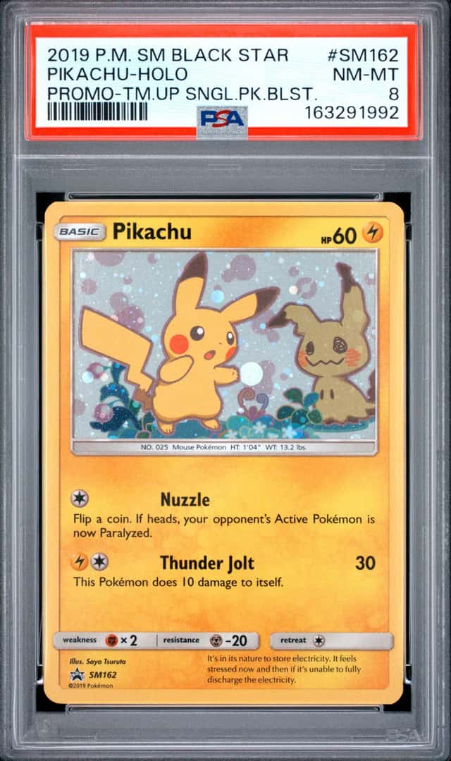 2019 POKEMON SM BLACK STAR PROMO #SM162 PIKACHU-HOLO PROMO PSA 8