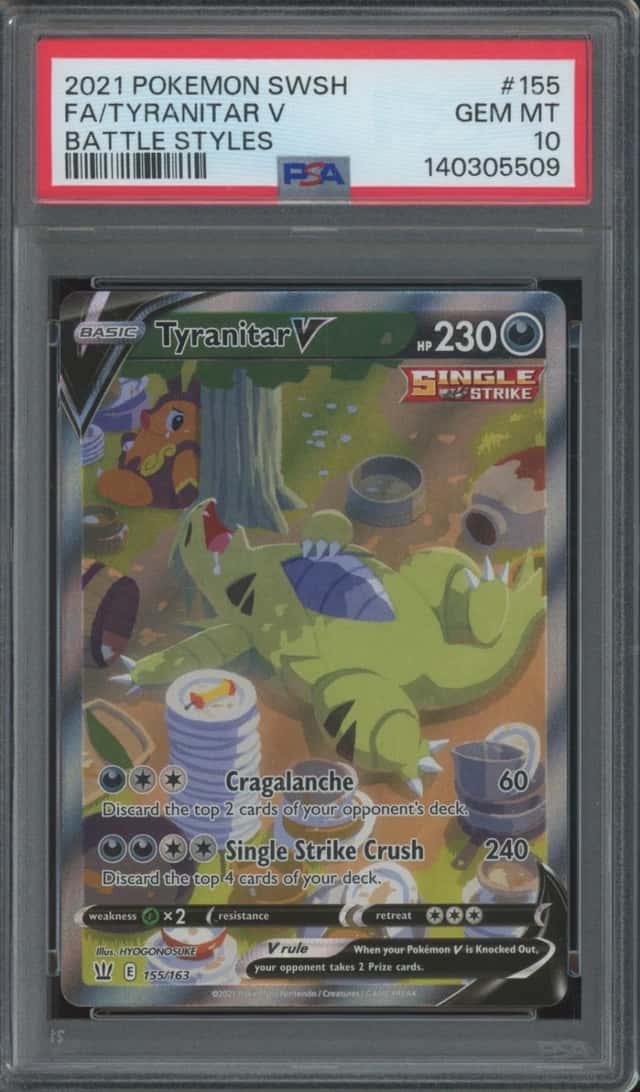 2021 Pokemon SWSH Battle Styles Full Art #155 Tyranitar V Gem Mint PSA 10