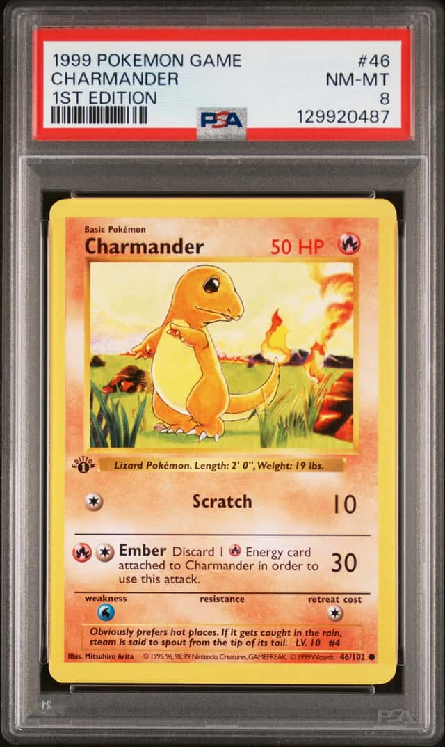 Pokemon 1999 Charmander 46/102 1st Edition Common Base Set PSA 8