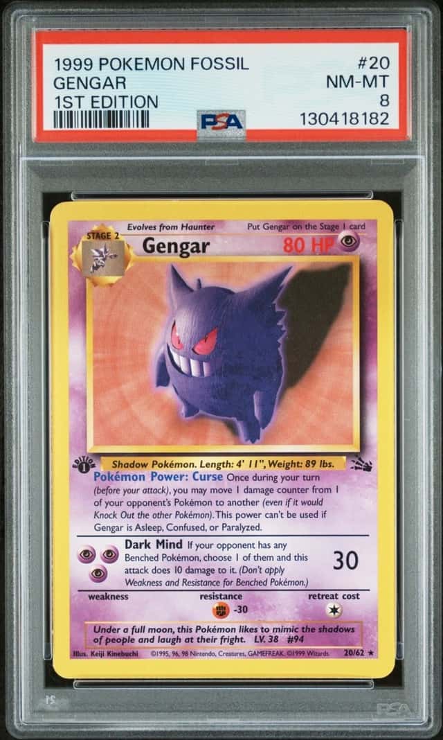 1999 POKEMON FOSSIL 1ST EDITION #20 GENGAR PSA 8