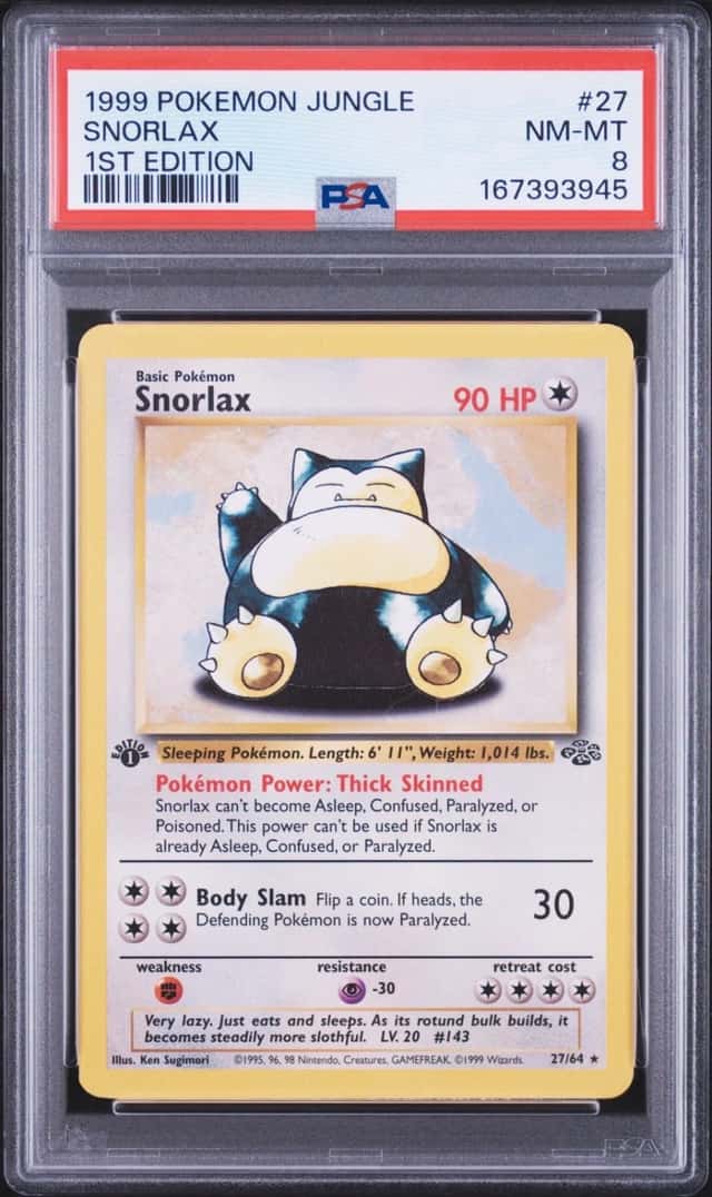 1999 POKEMON JUNGLE 1ST EDITION #27 SNORLAX PSA 8