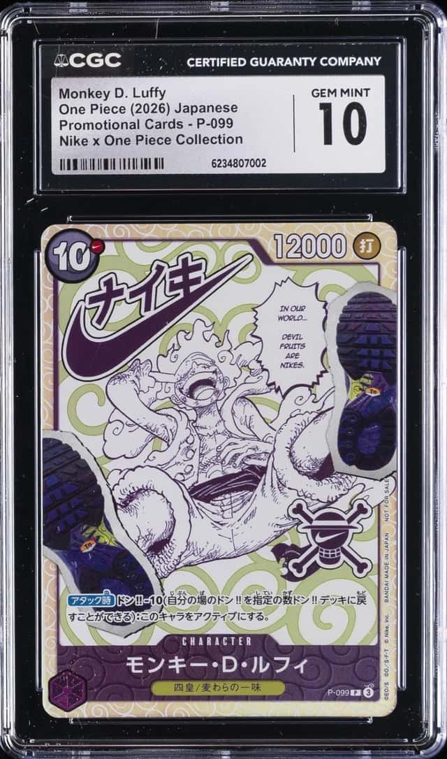2026 ONE PIECE PROMOS JAPANESE NIKE #P-099 MONKEY D. LUFFY CGC 10 GEM MINT