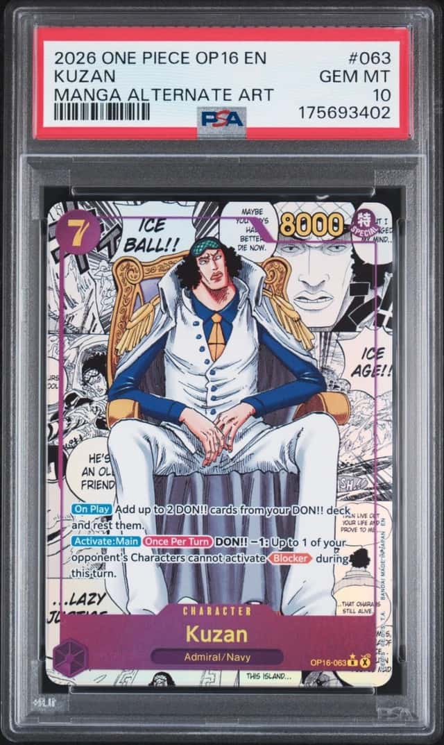 2026 ONE PIECE OP16-THE TIME OF BATTLE MANGA ALTERNATE ART #063 KUZAN PSA 10