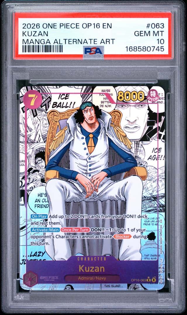 2026 ONE PIECE OP16-THE TIME OF BATTLE MANGA ALTERNATE ART #063 KUZAN PSA 10