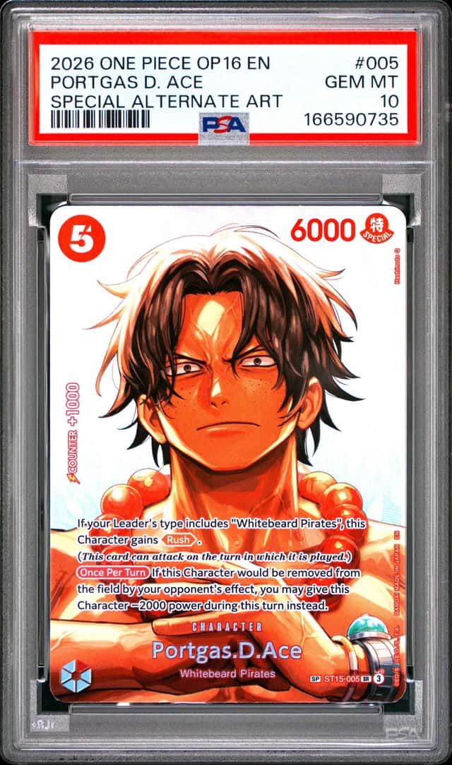 2026 ONE PIECE OP16-THE TIME OF BATTLE SPECIAL ALT ART #005 PORTGAS D ACE PSA 10