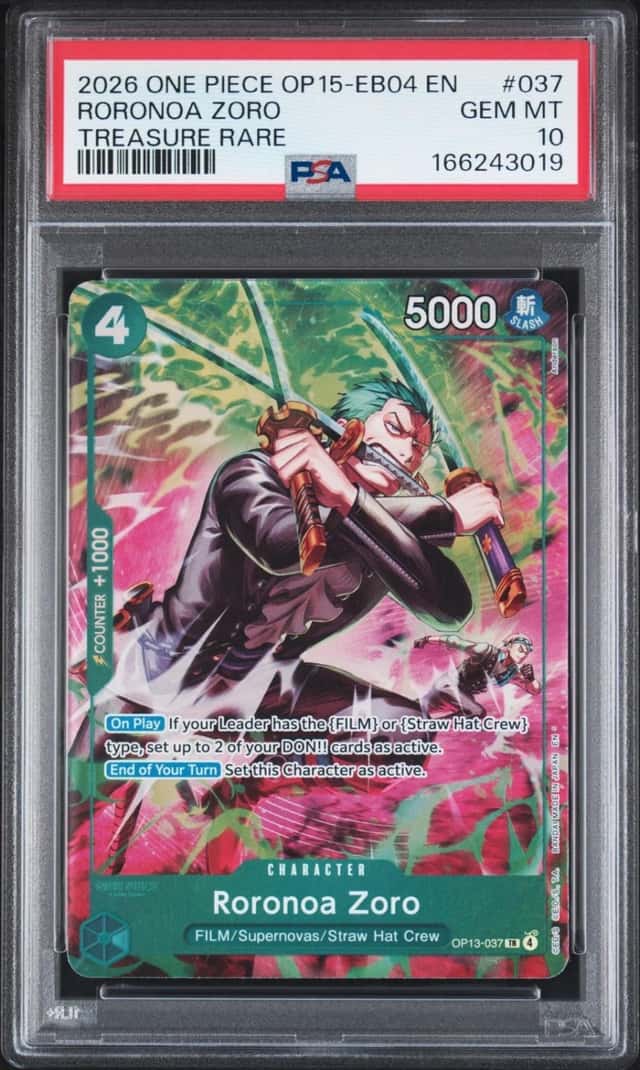 One Piece Roronoa Zoro Op15-Eb04 Kami's Island 037 Treasure Rare PSA 10