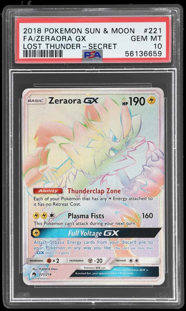 2018 Pokemon Sun and Moon Lost Thunder Secret Rare Zeraora Gx #221