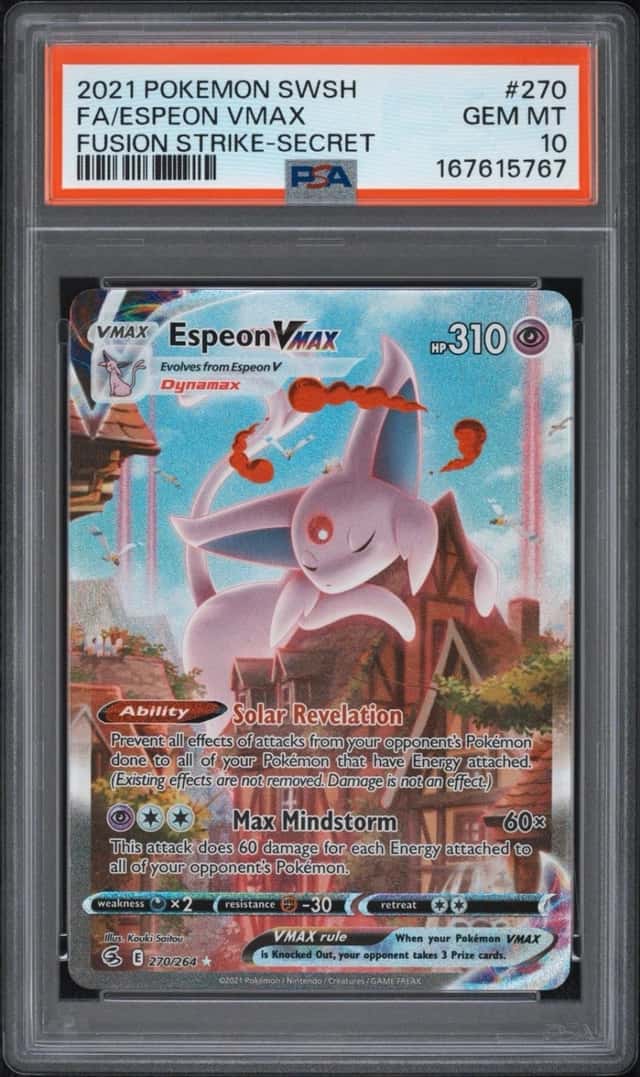 2021 POKEMON SWORD & SHIELD FUSION STRIKE SECRET FULL ART/ESPEON VMAX PSA 10