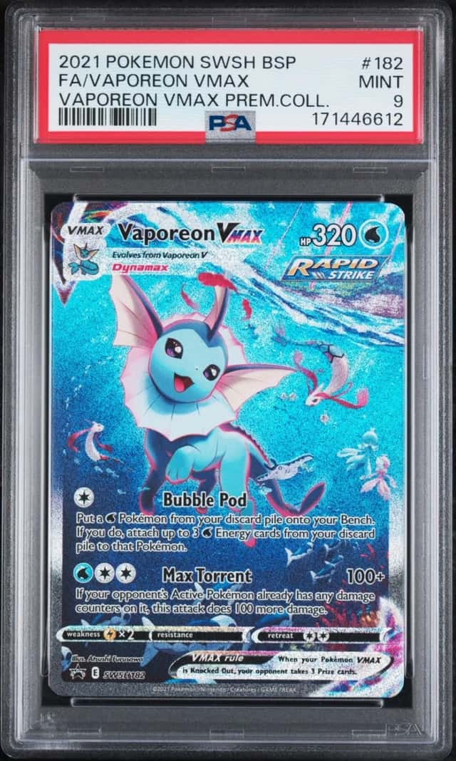 2021 POKEMON SWSH BLACK STAR PROMO #182 FULL ART/VAPOREON VMAX PSA 9