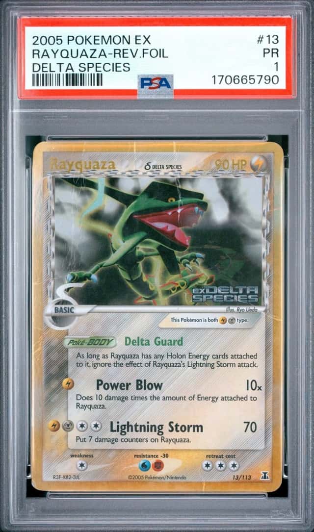 2005 POKEMON EX DELTA SPECIES #13 RAYQUAZA-REVERSE FOIL PSA 1