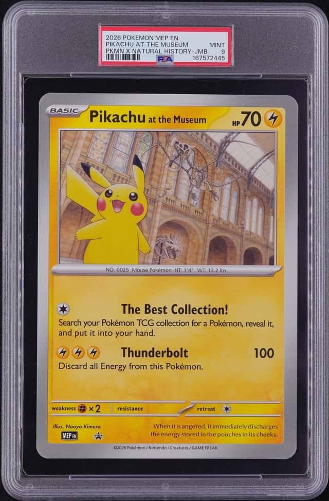 2026 POKEMON MEP POKEMON X NATURAL HISTORY MUSEUM PIKACHU AT THE MUSEUM PSA 9