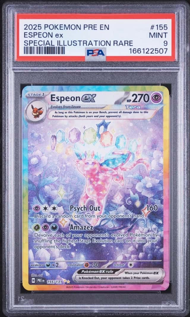 2025 POKEMON PRISMATIC EVOLUTIONS SPECIAL ILLUSTRATION RARE ESPEON EX PSA 9