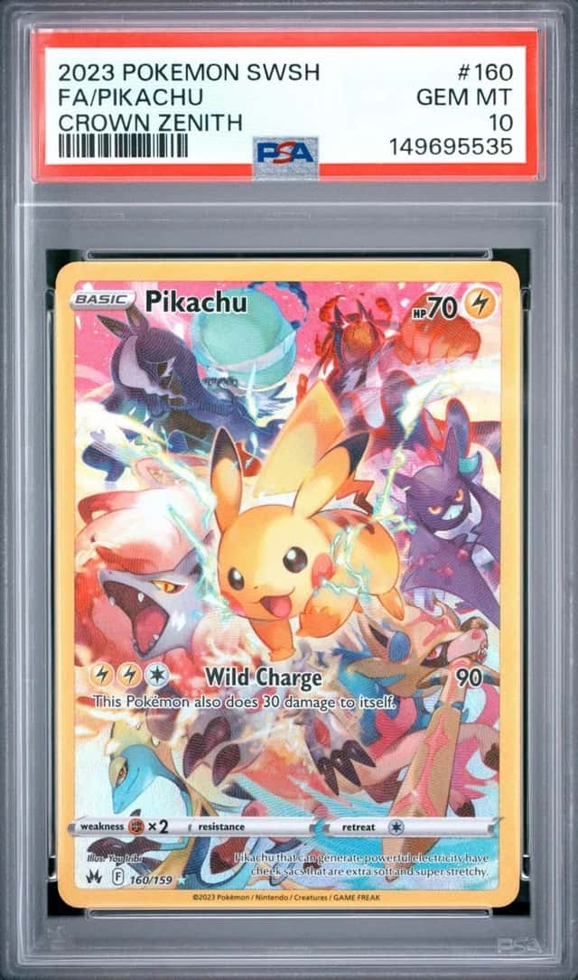 2023 POKEMON SWORD & SHIELD CROWN ZENITH 160 FULL ART/PIKACHU FA PSA 10 GEM MINT