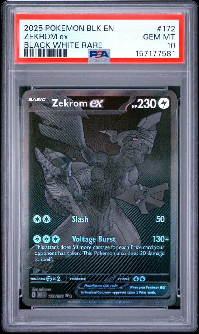 2025 Pokemon Black Bolt Zekrom ex and White Rare #172/086 PSA 10 GEM MINT