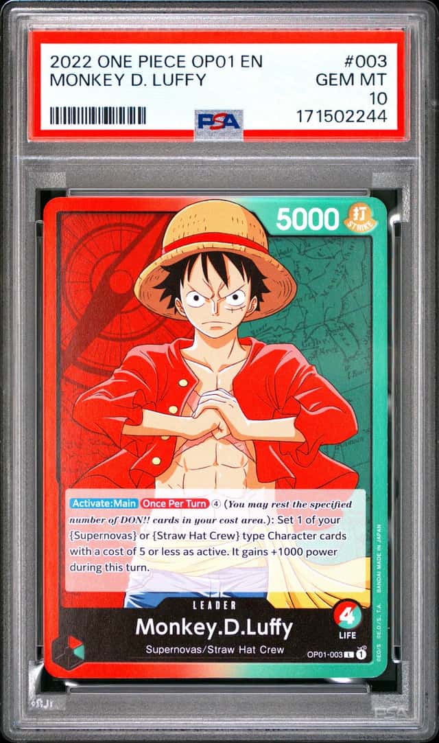 2022 ONE PIECE OP01-ROMANCE DAWN 003 MONKEY D. LUFFY PRE ERRATA PSA 10