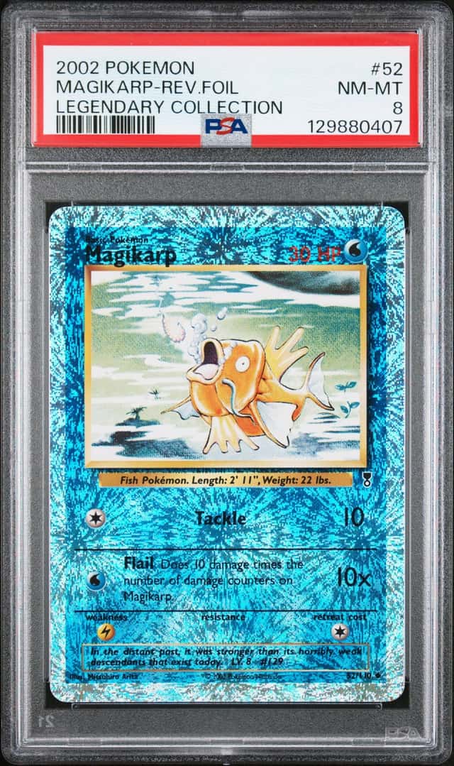 Pokémon TCG 2002 Legendary Collection Magikarp Reverse Holo #52 PSA 8 ENG