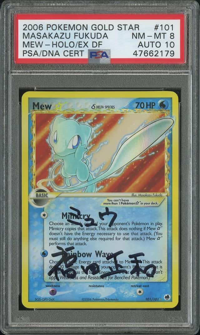 Pokemon Gold Star Mew Holo Delta Species PSA 8/Auto 10 (M. Fukuda) POP 3/TOP POP