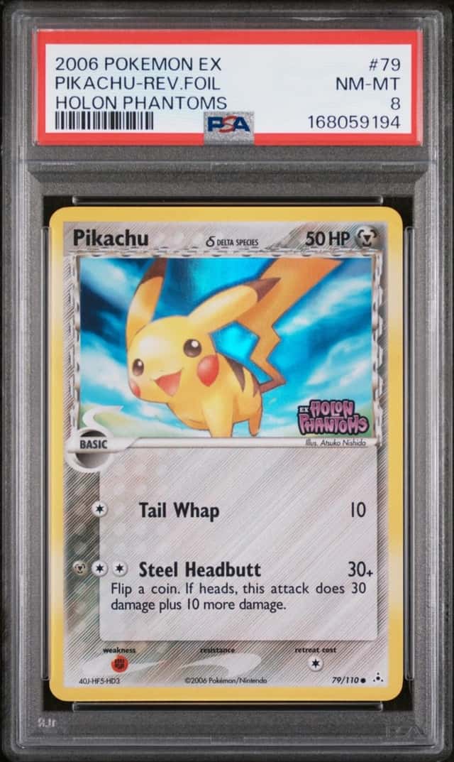 2006 POKEMON EX HOLON PHANTOMS #79 PIKACHU-REVERSE FOIL PSA 8