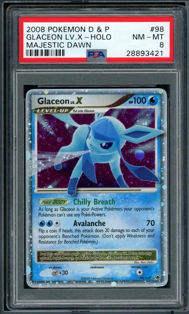 2008 POKEMON GLACEON LV.X-HOLO DIAMOND & PEARL MAJESTIC DAWN #98 PSA 8
