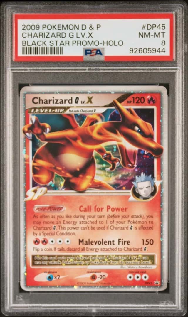 2009 POKEMON DIAMOND & PEARL CHARIZARD G LV.X BLACK STAR PROMO-HOLO #DP45 PSA 8