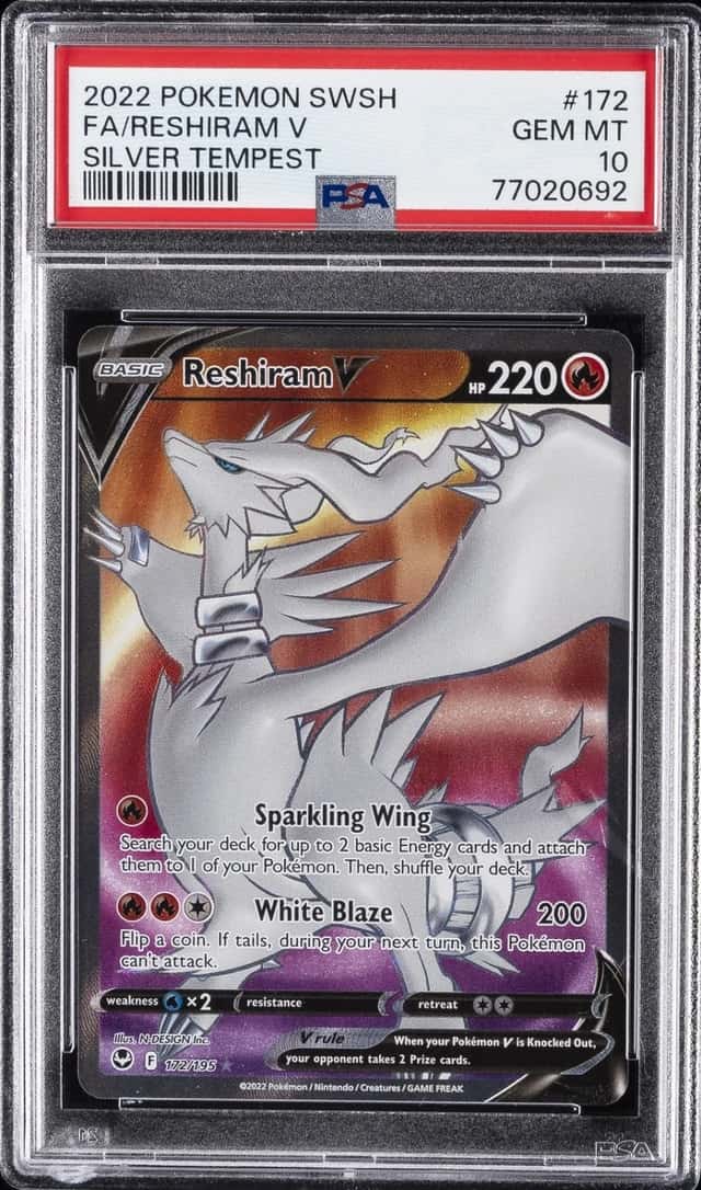 2022 POKEMON SWORD & SHIELD SILVER TEMPEST #172 FULL ART/RESHIRAM V PSA 10