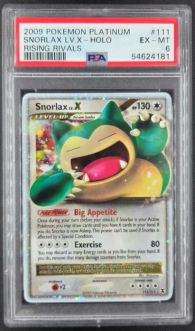 2009 POKEMON PLATINUM RISING RIVALS #111 SNORLAX LV.X-HOLO PSA 6