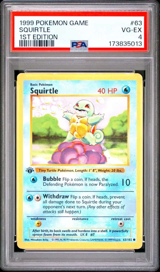 1999 POKEMON BASE SET 1ST EDITION #63 SQUIRTLE PSA 4