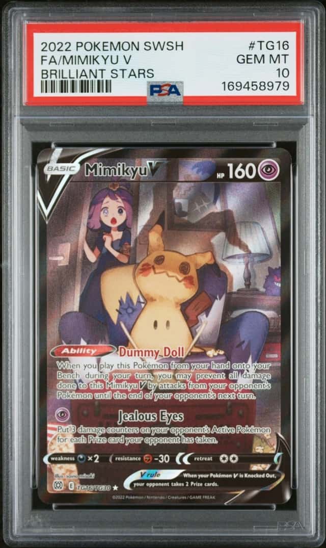 2022 POKEMON SWORD & SHIELD BRILLIANT STARS #TG16 FULL ART/MIMIKYU V PSA 10