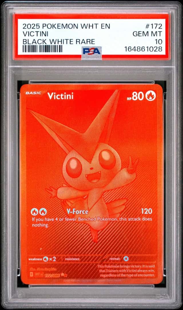 2025 POKEMON WHT EN-WHITE FLARE BLACK WHITE RARE #172 VICTINI PSA 10