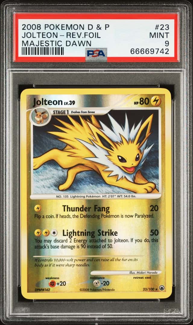 2008 Pokemon Majestic Dawn Jolteon Reverse Holo 23 PSA 9 Mint