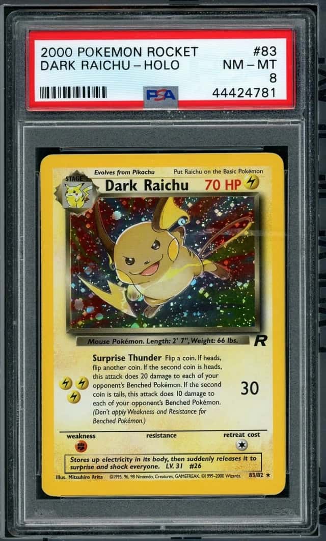 POKEMON DARK RAICHU 2000 ROCKET #83 HOLO PSA 8
