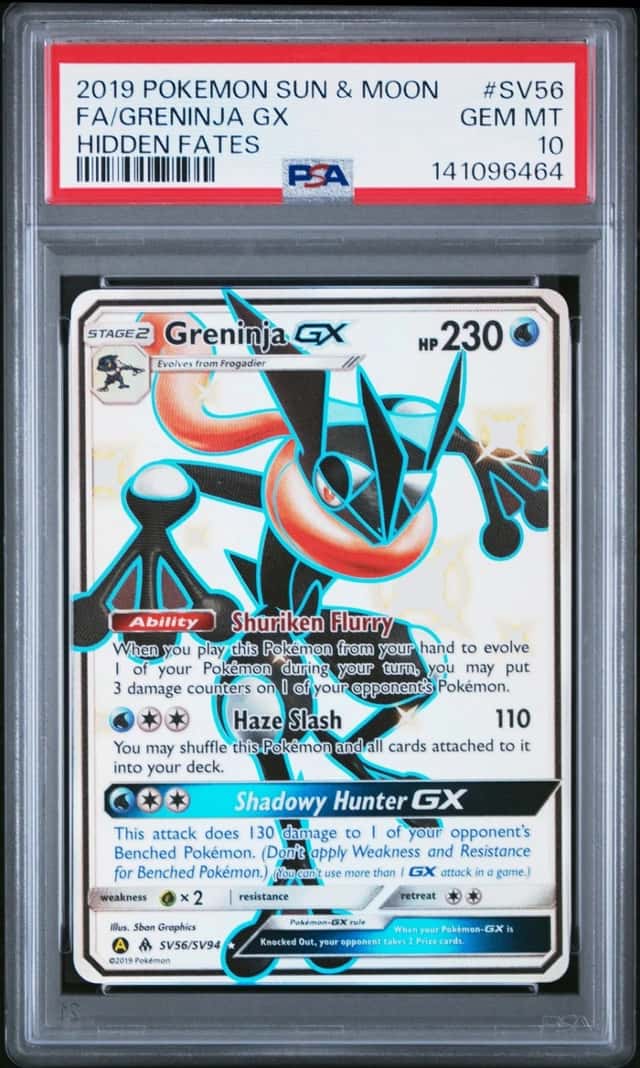 2019 POKEMON SUN & MOON HIDDEN FATES #SV56 FULL ART/GRENINJA GX PSA 10