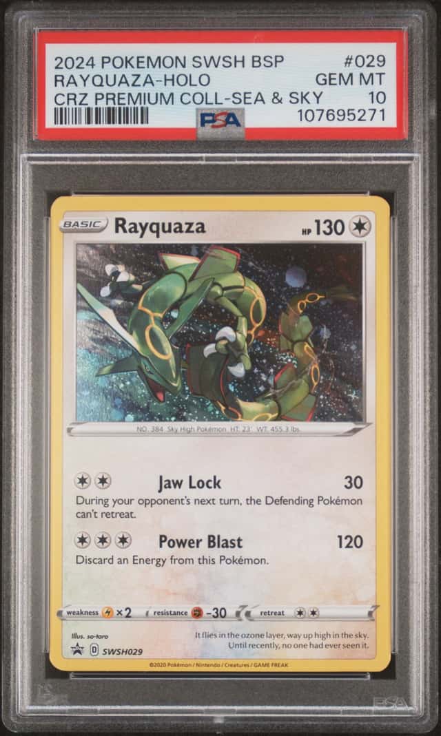 POKEMON RAYQUAZA 2024 SWSH BSP #029 CRZ PREMIUM COLL-SEA & SKY HOLO PSA 10