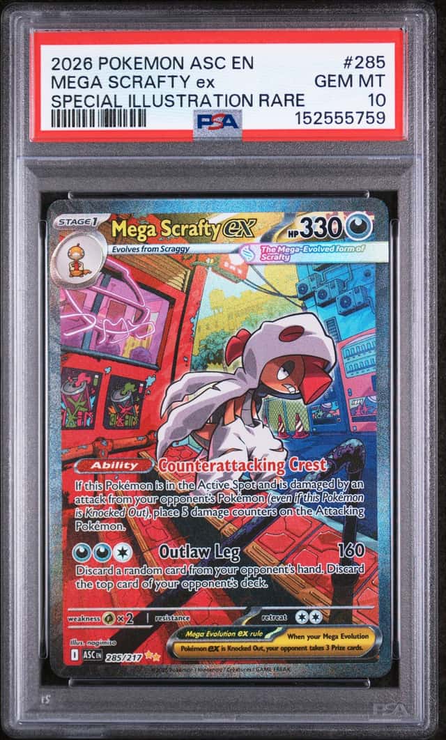 Pokemon Mega Scrafty ex 285/217 Ascended Heroes SIR Holo ENG PSA 10 🔥LOW POP🔥
