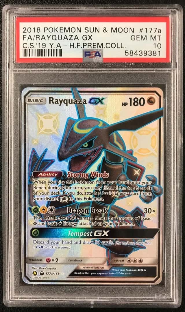 PSA 10 Pokemon TCG Sun & Moon Celestial Storm #177a Fa/Rayquaza Gx GEM MT