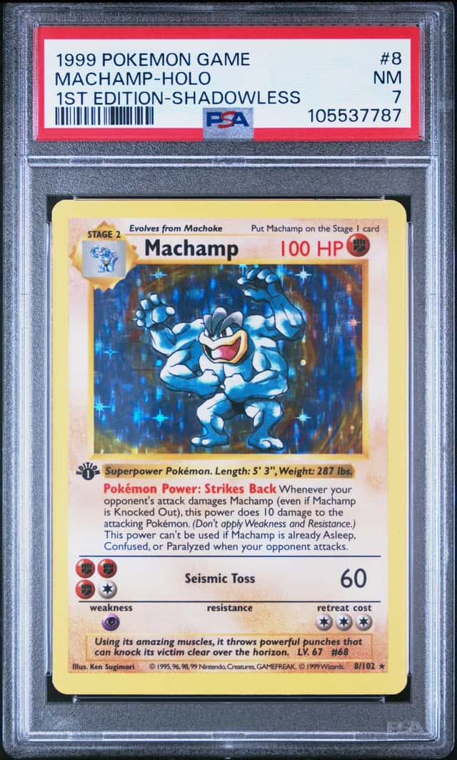 MACHAMP 1999 POKEMON BASE SET 1ST EDITION SHADOWLESS 8/102 HOLO PSA 7 Q3963-6