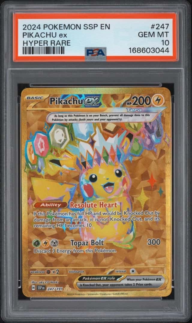 2024 POKEMON SSP EN-SURGING SPARKS HYPER RARE #247 PIKACHU EX PSA 10