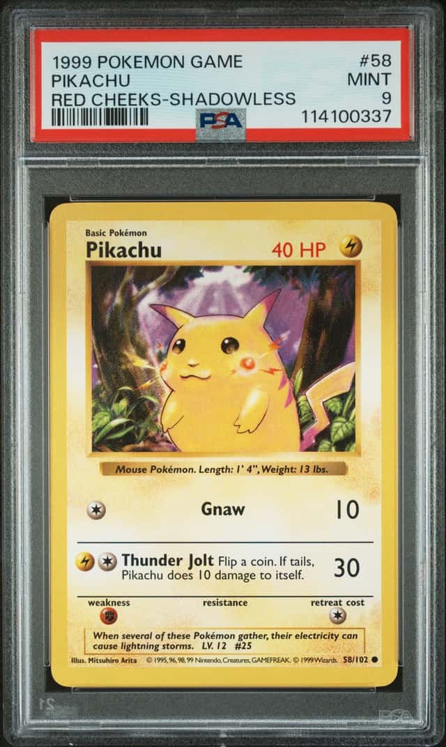 Pikachu Pokemon Game Red Cheeks Shadowless 58 NM PSA 9