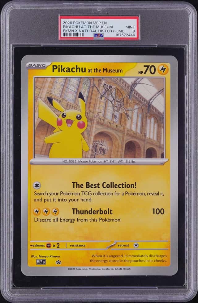2026 POKEMON MEP EN-ME BLACK STAR PROMO JUMBO PIKACHU AT THE MUSEUM PSA 9