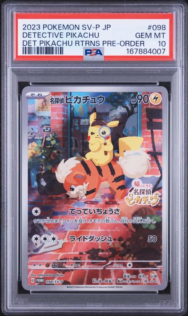 2023 POKEMON JAPANESE SV-P PRE-ORDER PROMO #098 DETECTIVE PIKACHU PSA 10
