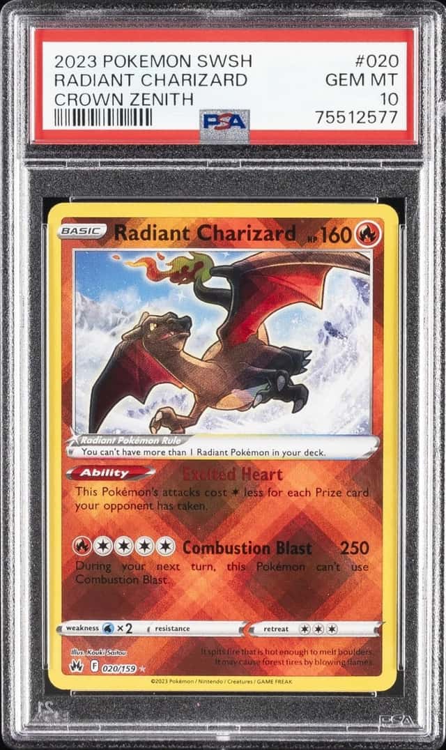 2023 POKEMON SWORD & SHIELD CROWN ZENITH #020 RADIANT CHARIZARD PSA 10