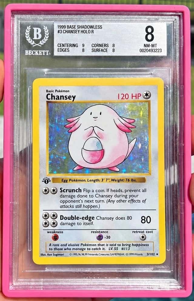 1999 Pokemon Chansey Holo 1st Edition Shadowless #3 BGS 8 Thick Stamp (New Cert)