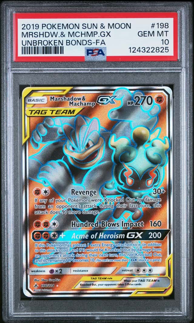 MARSHADOW & MACHAMP 2019 POKEMON UNBROKEN BONDS 82/214 FULL ART PSA 10 Q0895