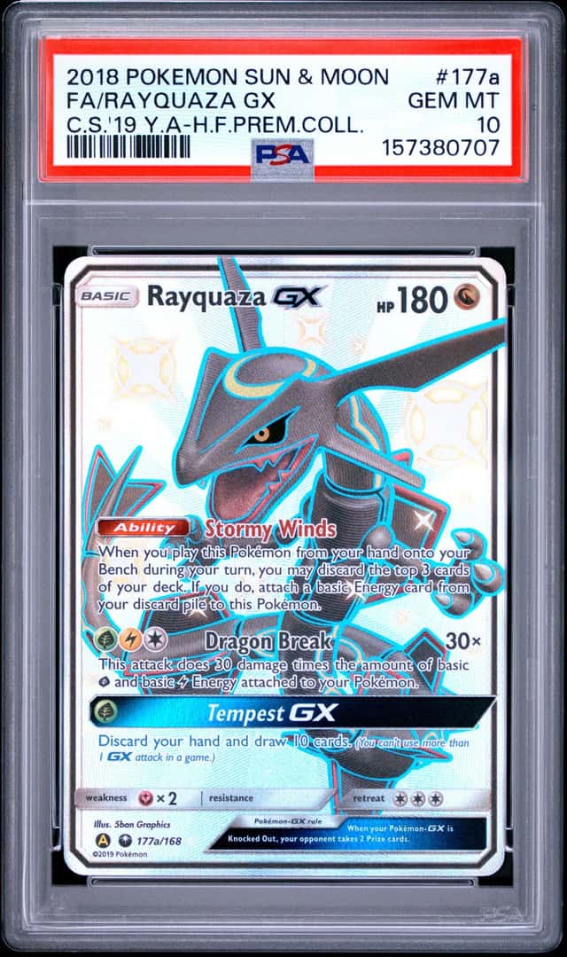 RAYQUAZA GX 2018 POKEMON CELESTIAL STORM H.F. PREMIUM COLL #177A PSA 10 Q3963-6