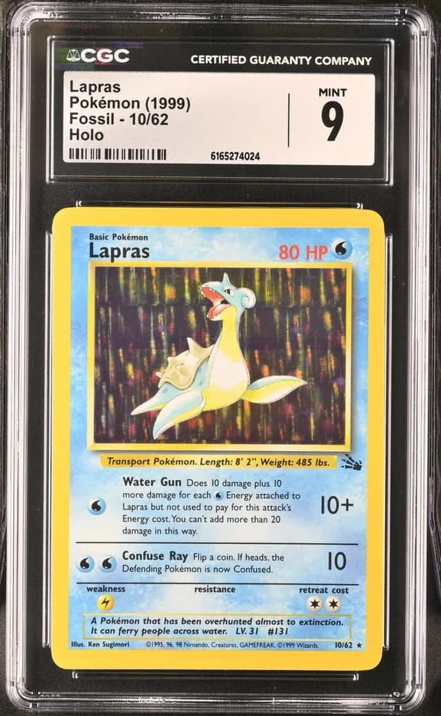 Pokemon Lapras Fossil Unlimited 10/62 Holo CGC 9 Mint