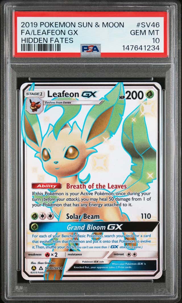Pokemon PSA 10 Leafeon GX Shiny Rare 2019 SV46/SV94 Hidden Fates English