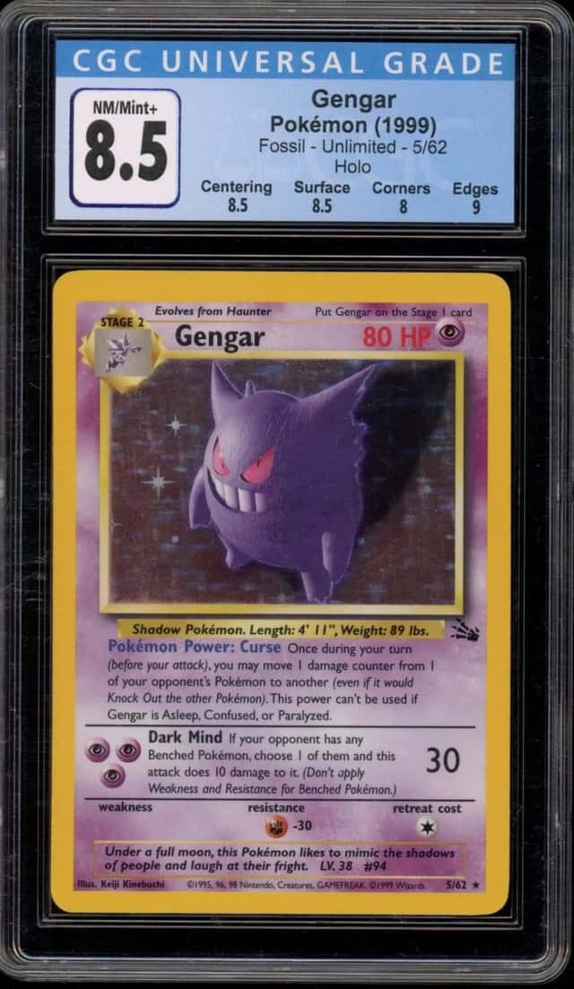 Pokemon Gengar Fossil Unlimited 5/62 Holo CGC 8.5